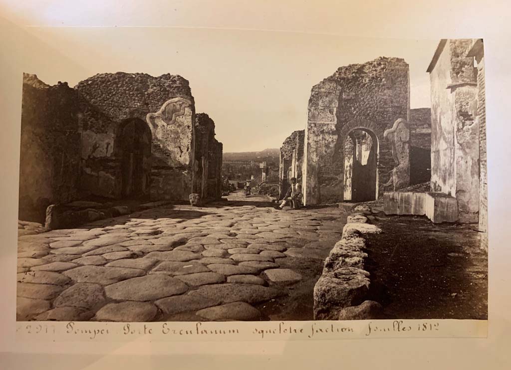 Porta Ercolano or Herculaneum Gate. 
From an album of Michele Amodio dated 1874, entitled “Pompei, destroyed on 23 November 79, discovered in 1745”. 
Looking north through gate. Photo courtesy of Rick Bauer.

