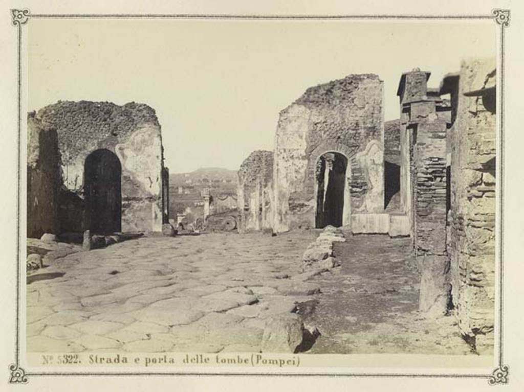 Porta Ercolano or Herculaneum Gate. From an album date February 1874. Looking north through Gate. 
Photo courtesy of Rick Bauer.
