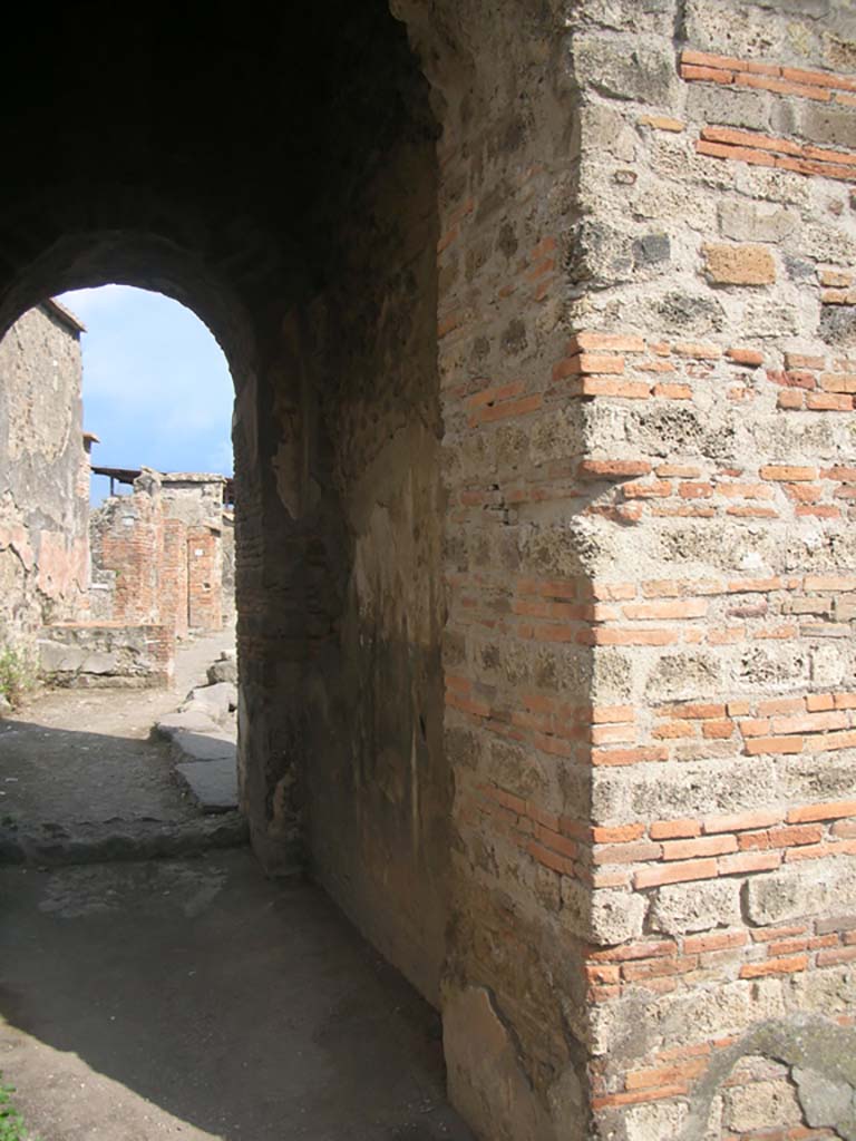 Porta Ercolano or Herculaneum Gate, Pompeii. May 2010. 
Looking south along west interior wall on east side of gate. Photo courtesy of Ivo van der Graaff.
