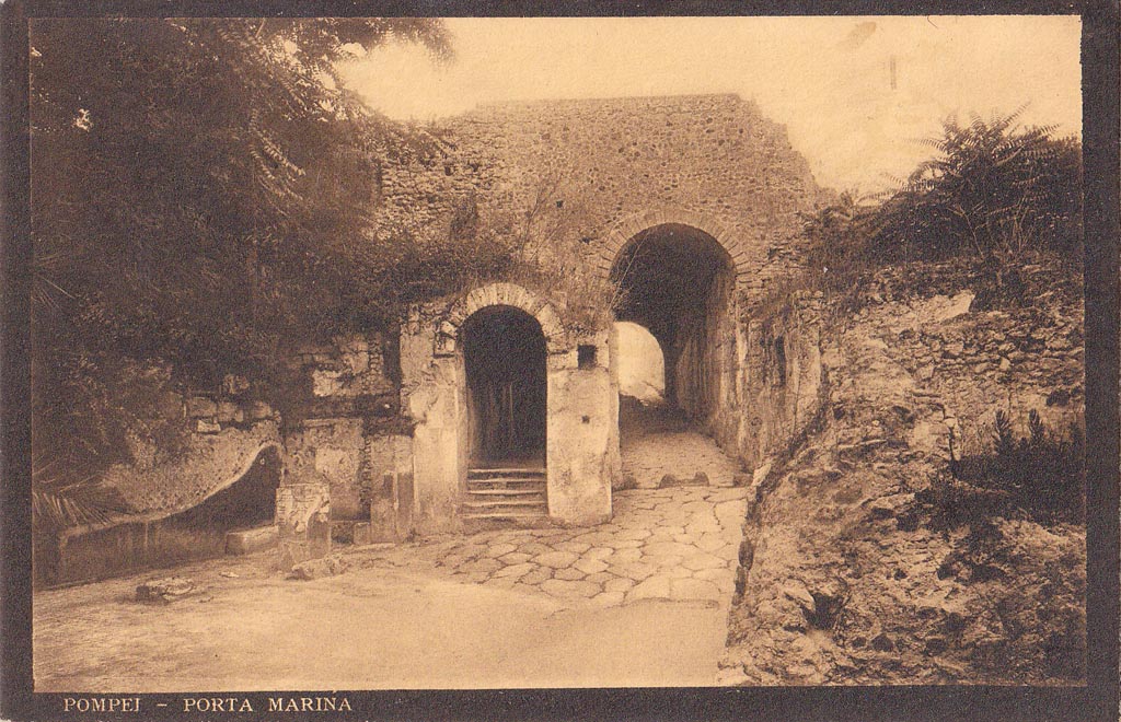 Pompeii Porta Marina. Old postcard. Photo courtesy of Drew Baker.