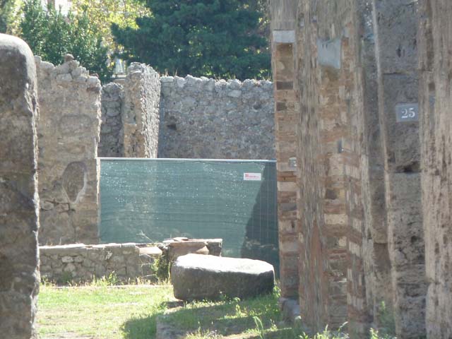 I.2.18 Pompeii. September 2010. Looking south into small room in south-east corner, ?latrine and kitchen?.  Photo courtesy of Drew Baker.
According to Fiorelli, the room with the latrine had a hollow in the wall for placing a lamp.  See Pappalardo, U., 2001. La Descrizione di Pompei per Giuseppe Fiorelli (1875). Napoli: Massa Editore. (p.36)
According to Boyce, in the south-west corner of the kitchen, built in a peculiar manner, was an arched niche. (height 0.30, w.0.30, d.0.25, height above the floor 1.30). See Boyce G. K., 1937. Corpus of the Lararia of Pompeii. Rome: MAAR 14. (p.22, no.12). 

