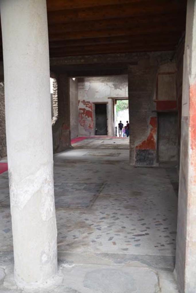 I.7.1 Pompeii. November 2016. 
Looking north across oecus, through tablinum to atrium and entrance doorway, from north portico of peristyle.
Photo courtesy of Marie Schulze.
