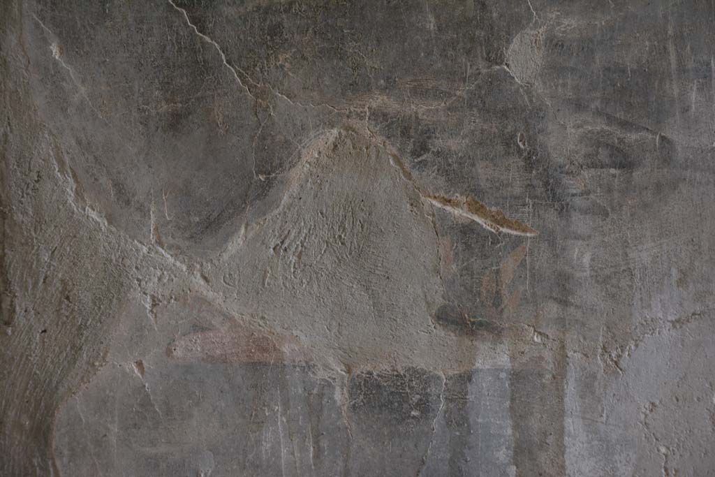 I.8.17 Pompeii. March 2019. Room 7, detail of remaining painted bird from centre of black side panel on west wall at north end.   
Foto Annette Haug, ERC Grant 681269 DCOR.
