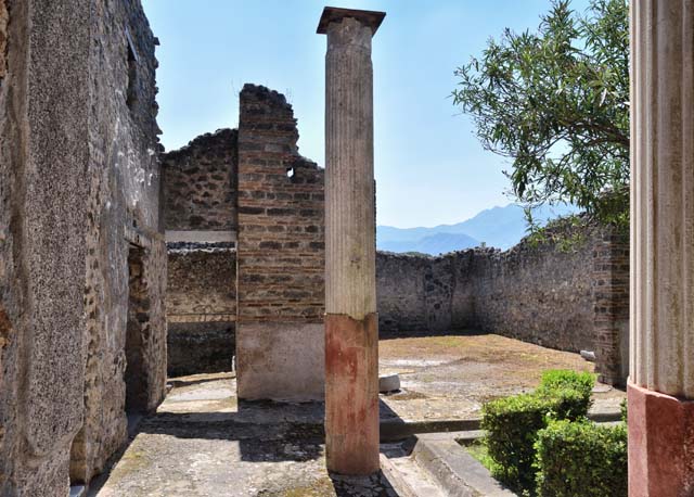 I.9.5 Pompeii. March 2009. Room 17. Triclinium. West wall and portico.