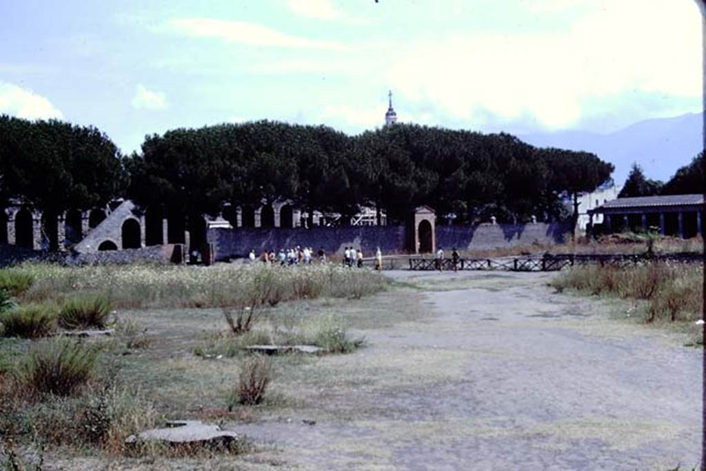 II.7 Pompeii. 1968. Looking south-east across Palaestra.  Photo by Stanley A. Jashemski.
Source: The Wilhelmina and Stanley A. Jashemski archive in the University of Maryland Library, Special Collections (See collection page) and made available under the Creative Commons Attribution-Non Commercial License v.4. See Licence and use details.
J68f2001

