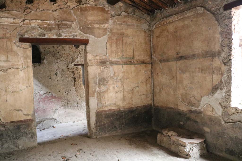 II.9.1 Pompeii. December 2018. Room 5. Doorway in north wall, north-east corner and east wall with window. Photo courtesy of Aude Durand.
