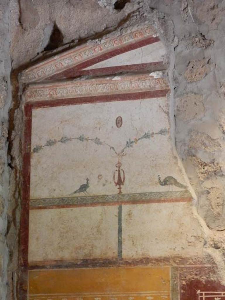 II.9.4, Pompeii. May 2018. Room 6, upper north wall in north-west corner.
Photo courtesy of Buzz Ferebee. 
