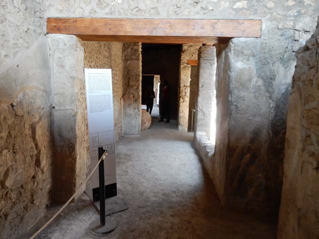 II.9.5 Casa del Triclinio all’ aperto. December 2006. Room 6. Peristyle at rear of property. Painted plaster on rear east end wall of corridor.