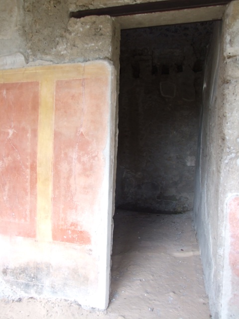 III.4.b Pompeii. March 2009. Room 3, oecus.  West side of window on south wall with detail of wall painting of Venus, or female figure.