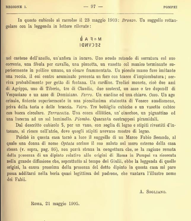 V.4.13 Pompeii. Notizie degli Scavi di Antichità, 1905, page 97.