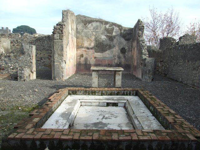 VI.5.3 Pompeii. September 2005. Looking across impluvium towards south side of tablinum.