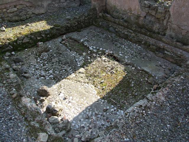 VI.5.17 Pompeii. March 2009. Atrium area. According to Fiorelli this area was cultivated as a garden, but a later study shows this as “a pebbled pavement enclosed by a badly damaged low wall”. Jashemski suggested that the low wall may have had a planting space in the top. See Jashemski, W. F., 1993. The Gardens of Pompeii, Volume II: Appendices. New York: Caratzas. (p.126).