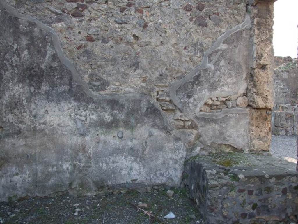 VI.7.6 Pompeii.  March 2009.  Room 14.  West wall, with remains of site of staircase to upper floor.