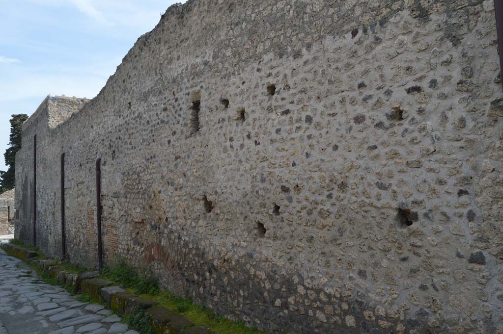 VI.8.24, Pompeii, (side wall), on left. March 2019. Looking east along wall in Vicolo di Mercurio.
Foto Taylor Lauritsen, ERC Grant 681269 DÉCOR.
