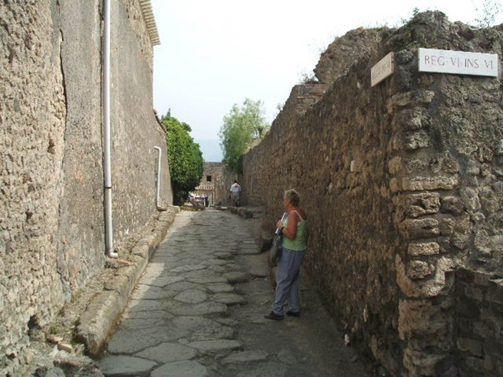 VI.8.24 (Rear wall)      Vicolo della Fullonica looking south                      VI.6
