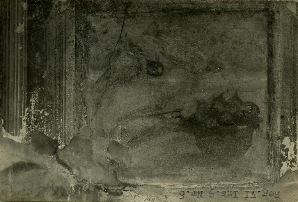 VI.9.6 Pompeii. Pre-1937-39. Room 6, wall painting from west end of north wall showing birds picking at a bowl of figs.
Photo courtesy of American Academy in Rome, Photographic Archive. Warsher collection no. 023.

