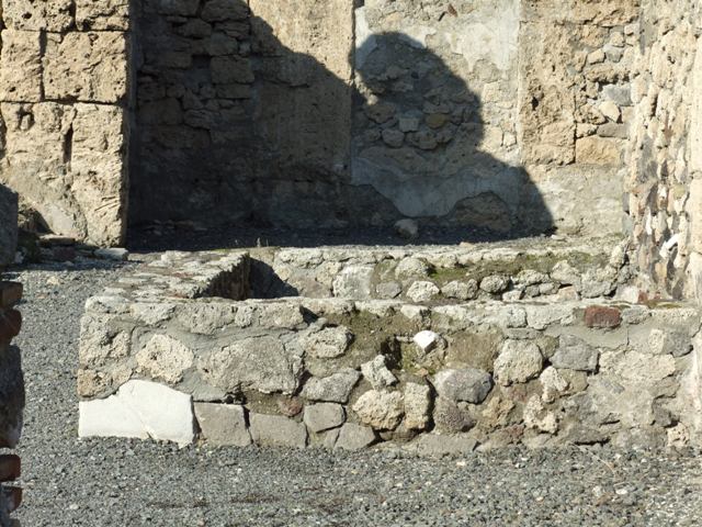 VI.14.2 Pompeii. December 2007. Blocked doorway in north wall of tablinum.