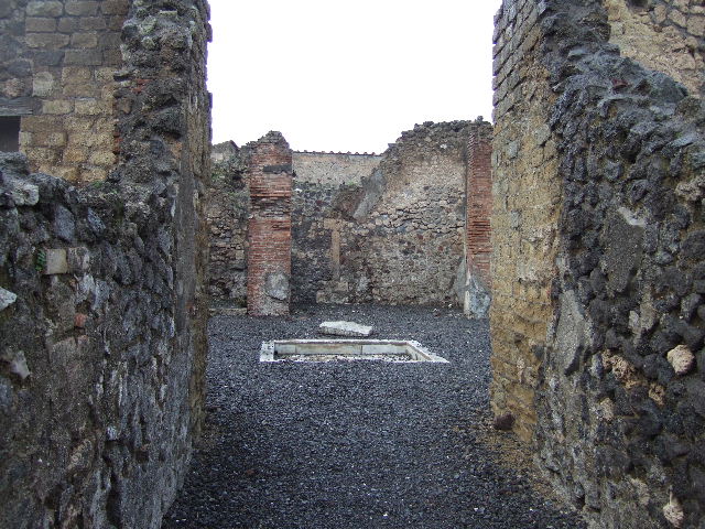 VI.14.5 Pompeii. December 2007. North-east corner of triclinium, taken from VI.14.7.