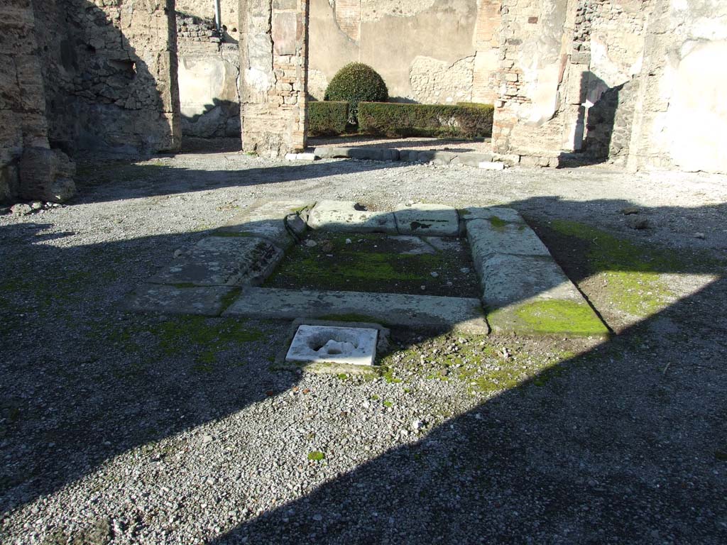 VI.14.12 Pompeii. December 2007. Atrium, looking north across impluvium with two cistern mouths.