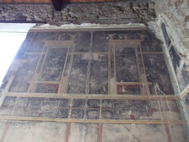 VI.15.6 Pompeii. March 2009. Room 15. Triclinium.  North wall. Detail of Venus and Adonis in wall painting.