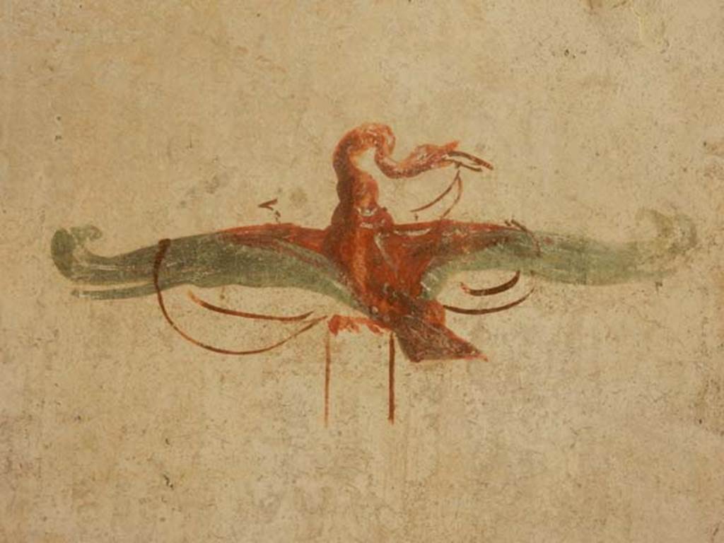 VI.15.8 Pompeii. May 2015. Detail of flying swan from panel on east wall of cubiculum. Photo courtesy of Buzz Ferebee.

