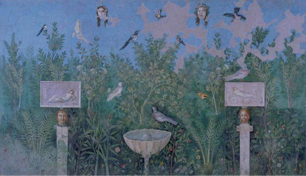 VI.17.42 Pompeii. Oecus 32, part of Garden fresco from north wall. Inventory number 40690. See Jashemski, W. F., 1993. The Gardens of Pompeii, Volume II: Appendices. New York: Caratzas. (p.348, T: 406, Fig. 2).