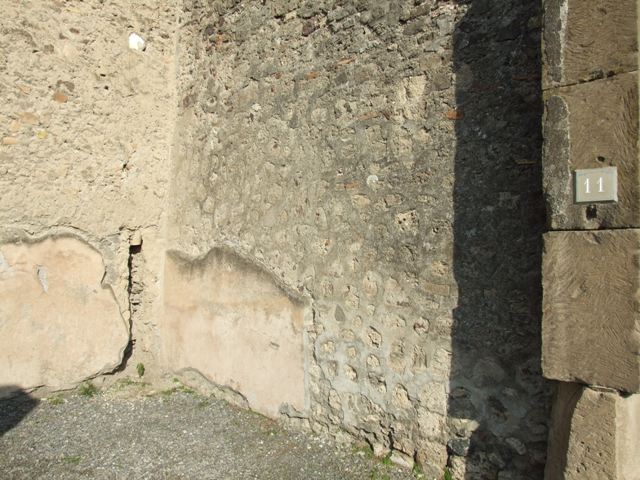 VII.1.11 Pompeii. December 2007. West wall with site of stairs to upper floor.