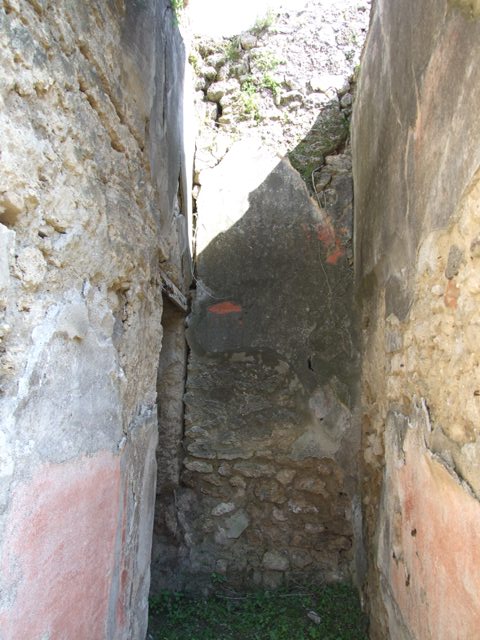 VII.3.29 Pompeii. March 2009. Room 16, in foreground, Stairs to upper floor. Iin background, small door from Kitchen to area under stairs.