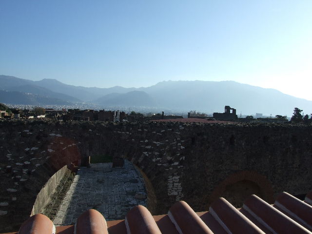 VII.5.19 Pompeii. December 2007. View looking south east from roof of new restaurant.