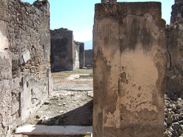 VII.9.47 Pompeii. March 2009. White marble step into entrance vestibule.