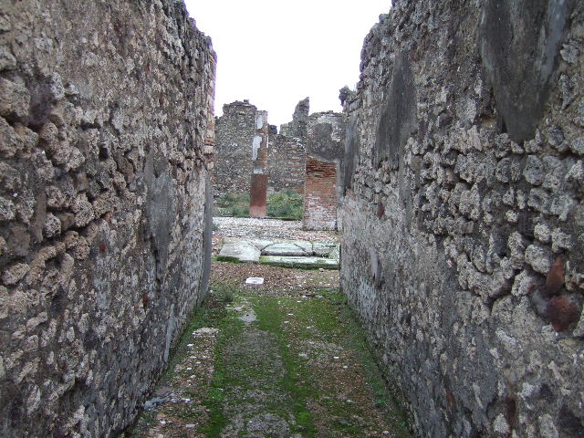 VII.10.5 Pompeii. May 2006. Impluvium in atrium, looking east towards peristyle. 