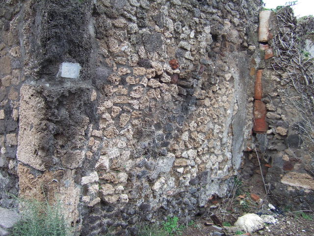VII.12.36 Pompeii. Looking east along north side, at the rear can be seen a down-pipe from the upper floor.

