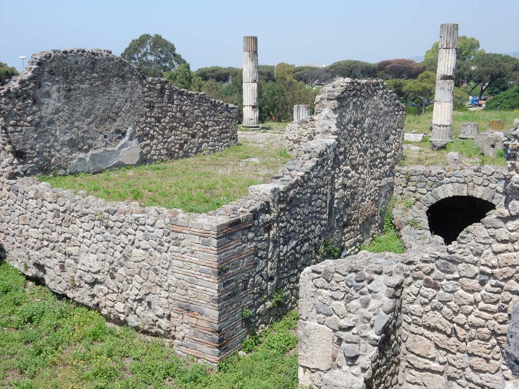 VII.16.1 Pompeii, lower level of photo. June 2019. Looking north to room 20, of VII.16.13, on south side of peristyle, on a slightly higher level.  Photo taken from VII.16.10. Photo courtesy of Buzz Ferebee.
