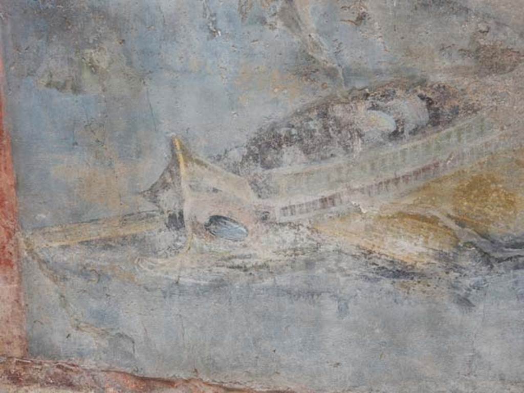 VII.16.a Pompeii. May 2015. Room 9, detail from lower south wall, naval scene.
Photo courtesy of Buzz Ferebee.


