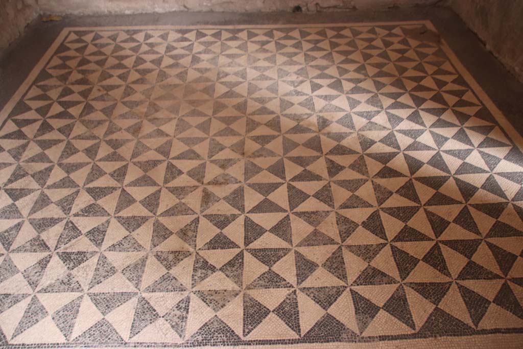 VIII.2.1 Pompeii. October 2020. Looking east across mosaic flooring in oecus/exedra on east side of atrium. Photo courtesy of Klaus Heese.