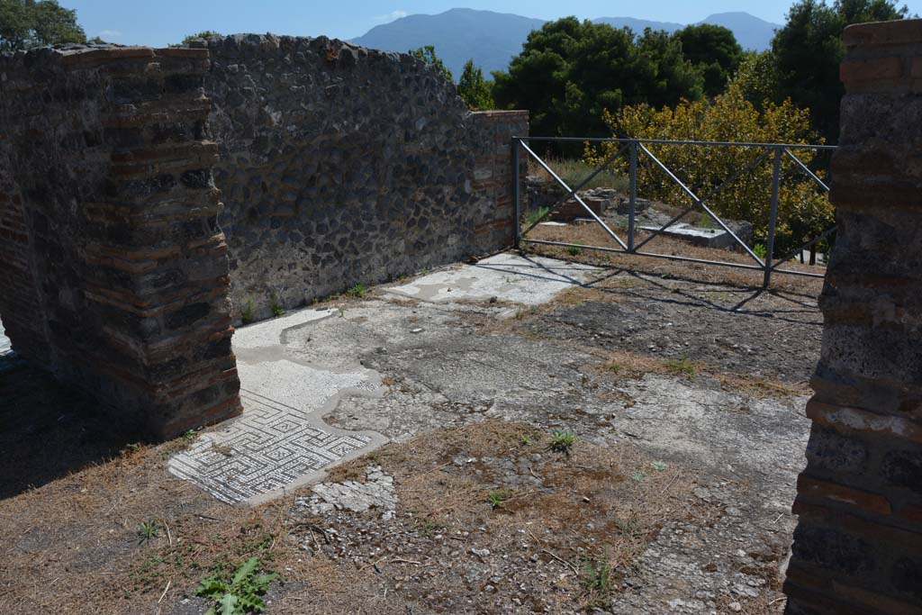 VIII.2.34 Pompeii. September 2019. Looking south-east across doorway to room ‘m’, the tablinum. decorated with mosaic.
Foto Annette Haug, ERC Grant 681269 DÉCOR.
