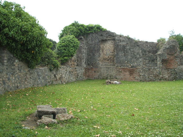 VIII.3.1 Pompeii. December 2006. Podium behind south wall.