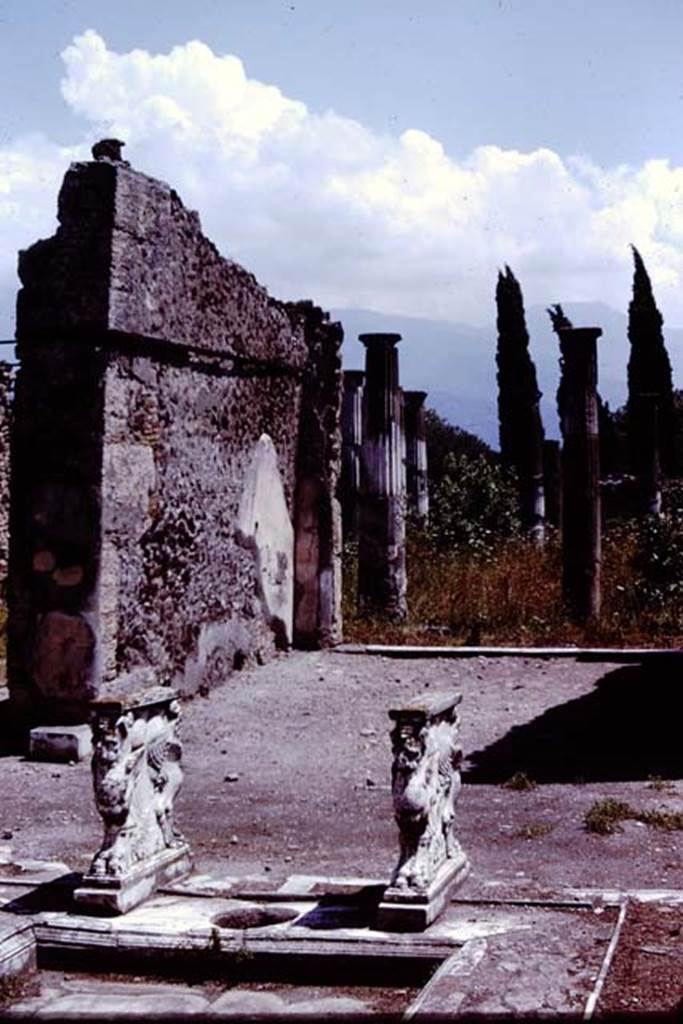VIII.4.15 Pompeii. 1966. Looking south across impluvium towards east wall of tablinum. 
Photo by Stanley A. Jashemski.
Source: The Wilhelmina and Stanley A. Jashemski archive in the University of Maryland Library, Special Collections (See collection page) and made available under the Creative Commons Attribution-Non Commercial License v.4. See Licence and use details.
J66f0576
