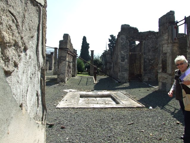 VIII.4.15 Pompeii. March 2009. Room 1, impluvium in atrium. Looking south-east.