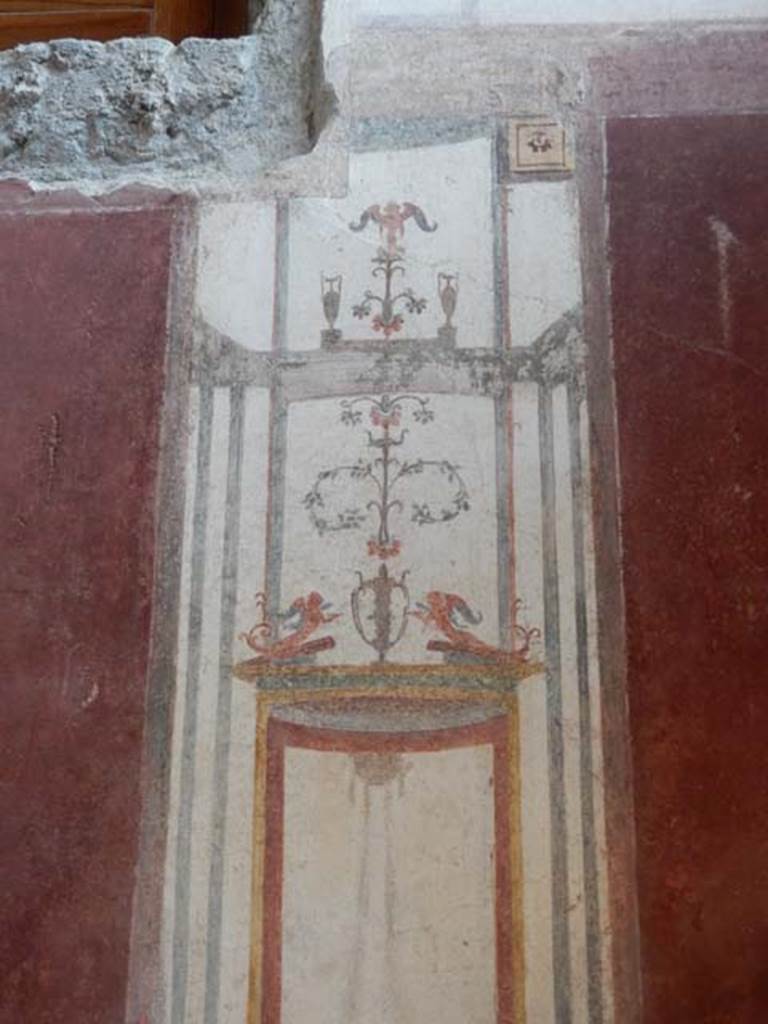 VIII.5.37 Pompeii. May 2017. Room 13, detail from centre north end of west wall after restoration. Photo courtesy of Buzz Ferebee.

