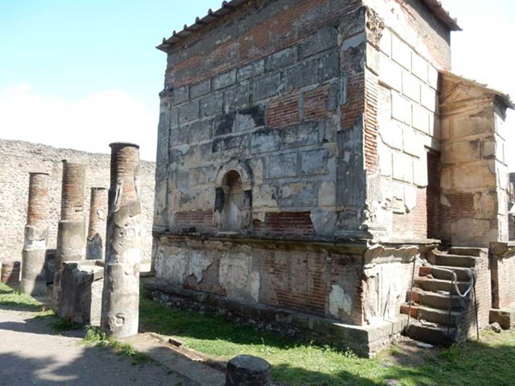 VIII.7.28, Pompeii. May 2015. Looking towards west rear wall of cella from south-west corner. Photo courtesy of Buzz Ferebee.
