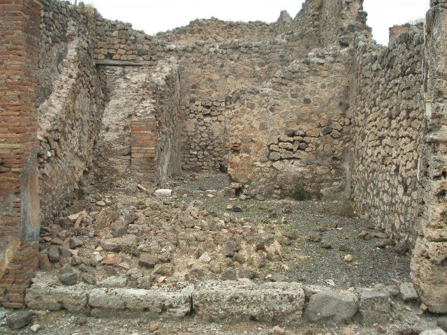 IX.3.16 Pompeii.  March 2009.  West wall of rear room.  Site of downpipe.