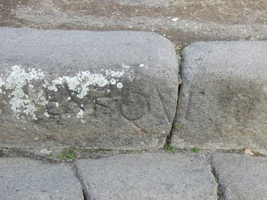 EX.K.QUI cut into the edge of the pavement outside IX.4.1 Pompeii. Ex Kalendis Quictilibus which means From the first day of July.  According to Mau this apparently relates to the laying of pavement and must go back before 44BC when the month QUINCTILUS was changed to IULIUS, our July.  Pompeii was therefore paved before 44BC.  See Mau, A., 1907, translated by Kelsey F. W. Pompeii: Its Life and Art. New York: Macmillan. (p.228).