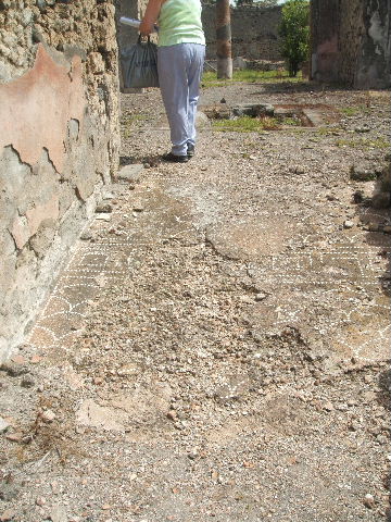 IX.6.5 Pompeii. May 2005. Second room on north side of atrium with stucco cornice moulding.
