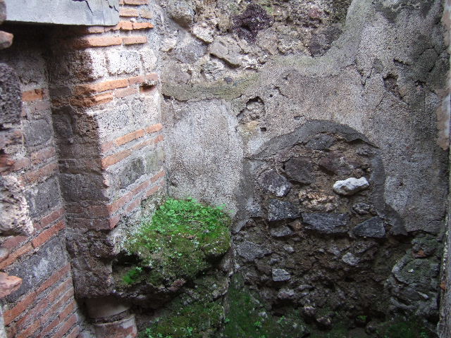 IX.9.c Pompeii. March 2009. Lararium Niche, with remains of Aedicula, on the north wall between two Cubicula.