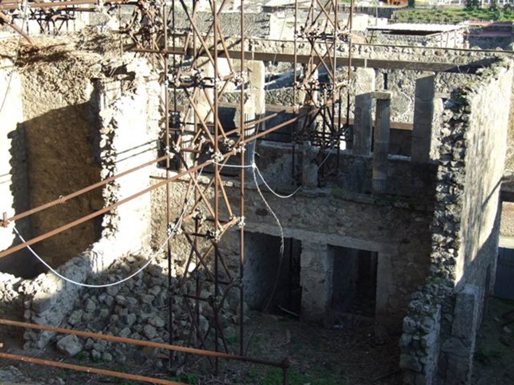 IX.12.5, IX.12.4 and IX.12.3 Pompeii. March 2009. Taken from the rear. Looking south to rear of terrace, and rooms below.