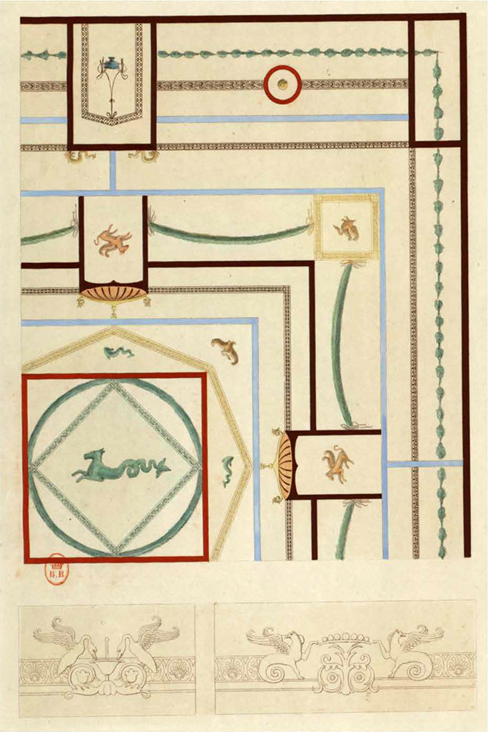 HGW24 Pompeii. Undated drawing of part of painted ceiling of one of the rooms, by Raoul Rochette.