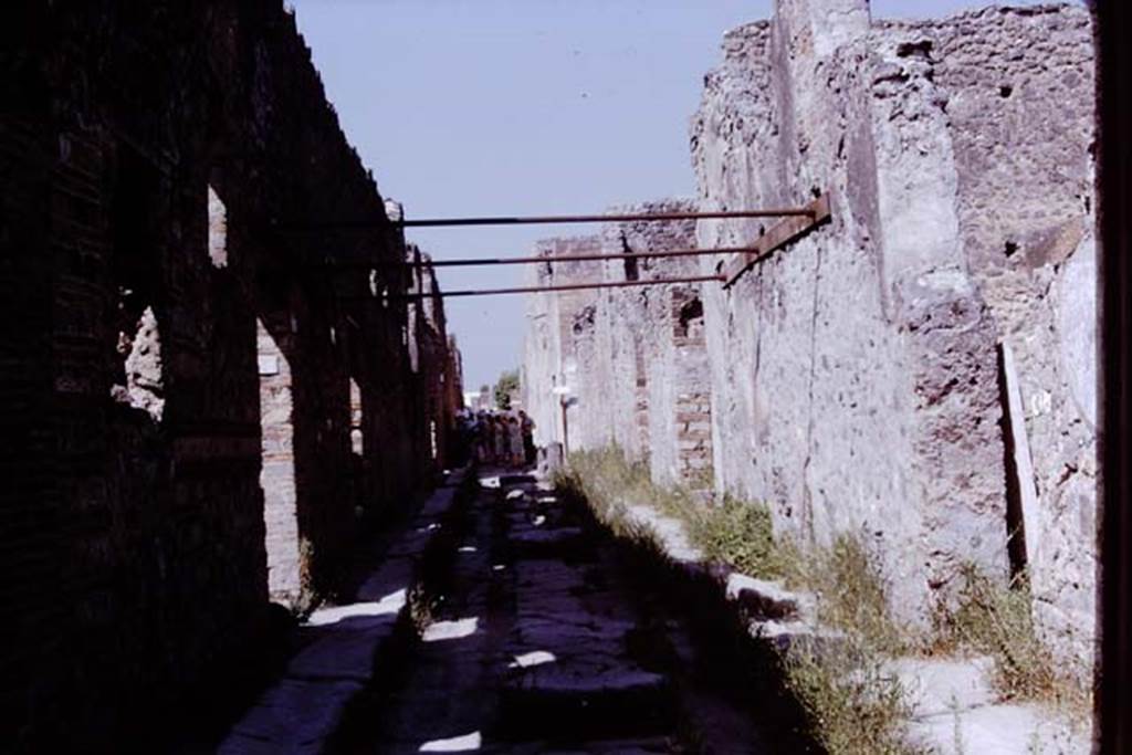 Vicolo di Mercurio, Pompeii. 1968. Looking west between VI.14 and VI.16 from near VI.16.3, on right. Photo by Stanley A. Jashemski.
Source: The Wilhelmina and Stanley A. Jashemski archive in the University of Maryland Library, Special Collections (See collection page) and made available under the Creative Commons Attribution-Non Commercial License v.4. See Licence and use details.
J68f0677
