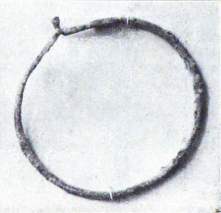 Pompeii Fondo Azzolini. Samnite Tomb X, room A.
Fragments of two iron strigils or a bronze bracelet.
See Notizie degli Scavi di Antichit, 1916, p. 291, fig. 2 (b).
According to Cooley almost all the pre-Roman tombs were non-monumental with only one (this tomb X) containing two small burial chambers preceded by a vestibule.
