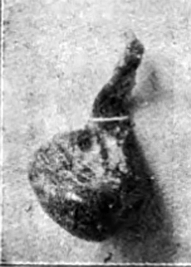 Pompeii Fondo Azzolini. Tomb 90. Glass bottle melted by fire, found in grave.
See Notizie degli Scavi di Antichit, 1916, p. 297, fig. 9.
